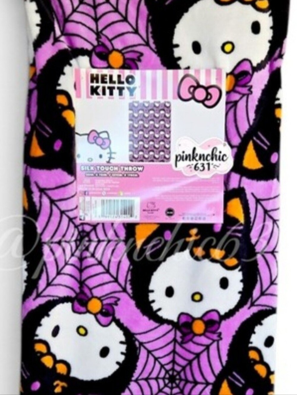 Hello Kitty Cat Costume With Spider Webs Purple Halloween Throw Blanket